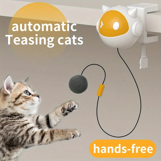 Interactive Cat Teaser Toy, Automatic Hands-Free Rising and Lowering Ball with Clamp, Stimulates Hunting Instincts